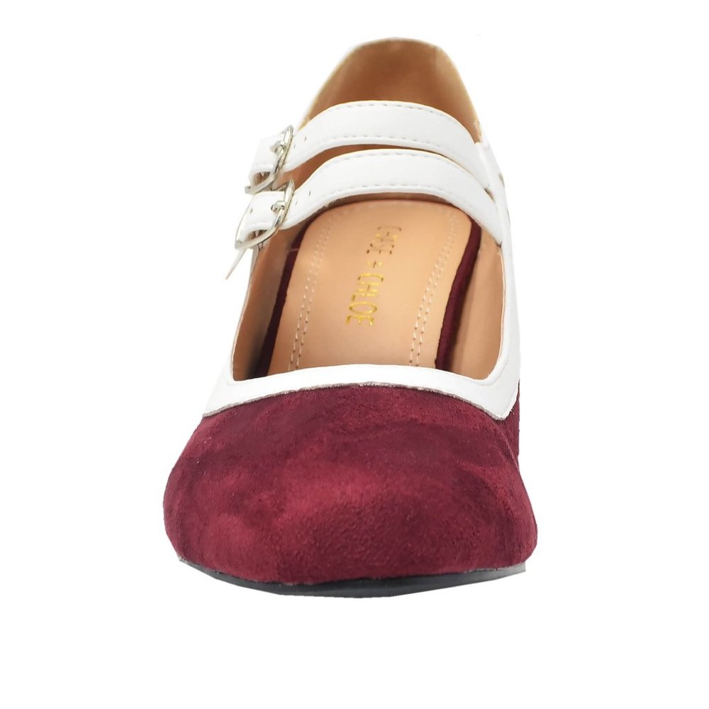 Chase & Chloe Women's Round Toe Mid Heel With Two Straps - Picture 4 of 5